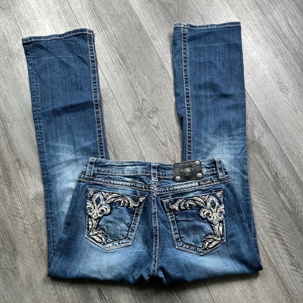 Miss Me Signature Boot Jeans Size 31 Embellished Pockets Medium Wash Y2K lowrise